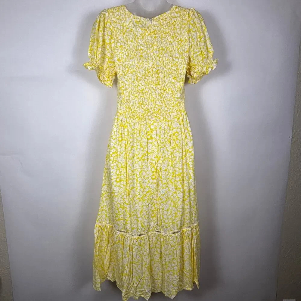 Lost + Wander Midi Dress Floral Cottagecore Yellow White S & XS